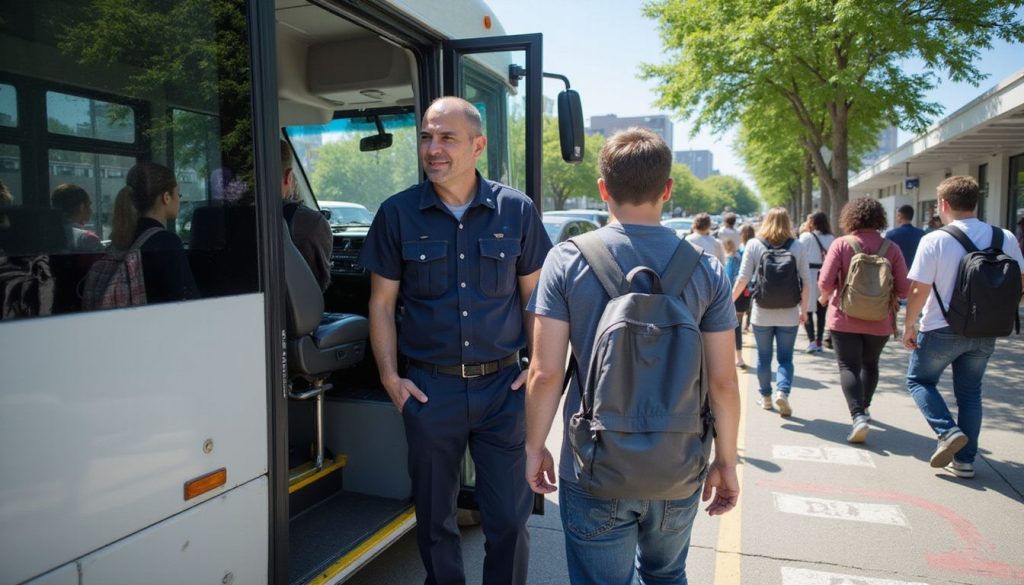 Introduce the concept of travelling in a minibus with a driver